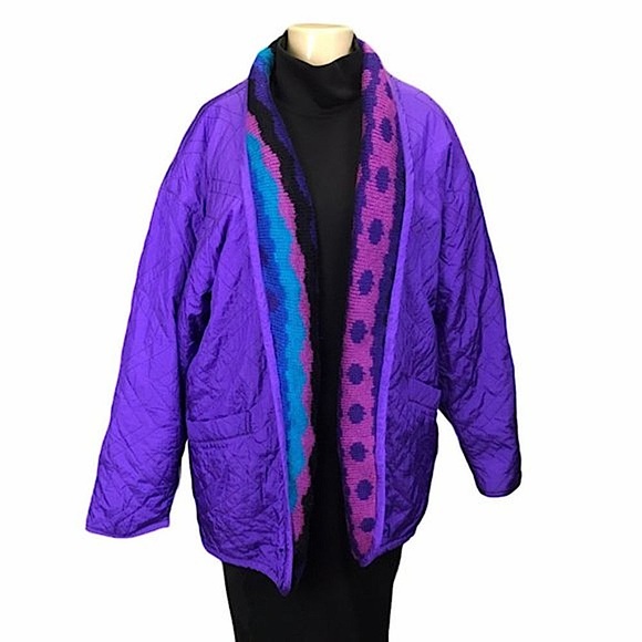 1980’s Vintage colorful Purple Jennifer Chase Reversible Jacket - Picture 7 of 8